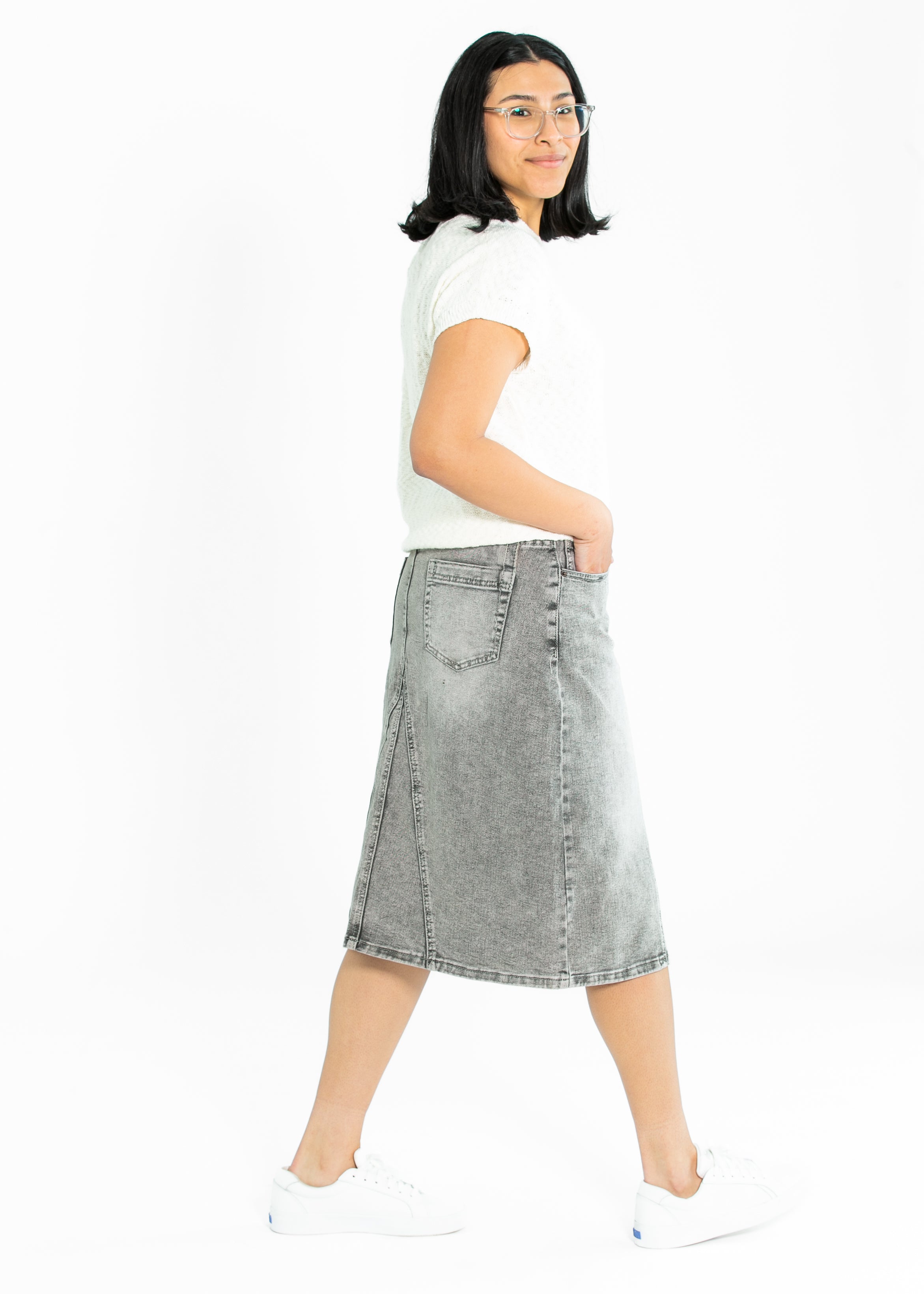 Claire A-line Denim Midi Skirt Inherit Co.