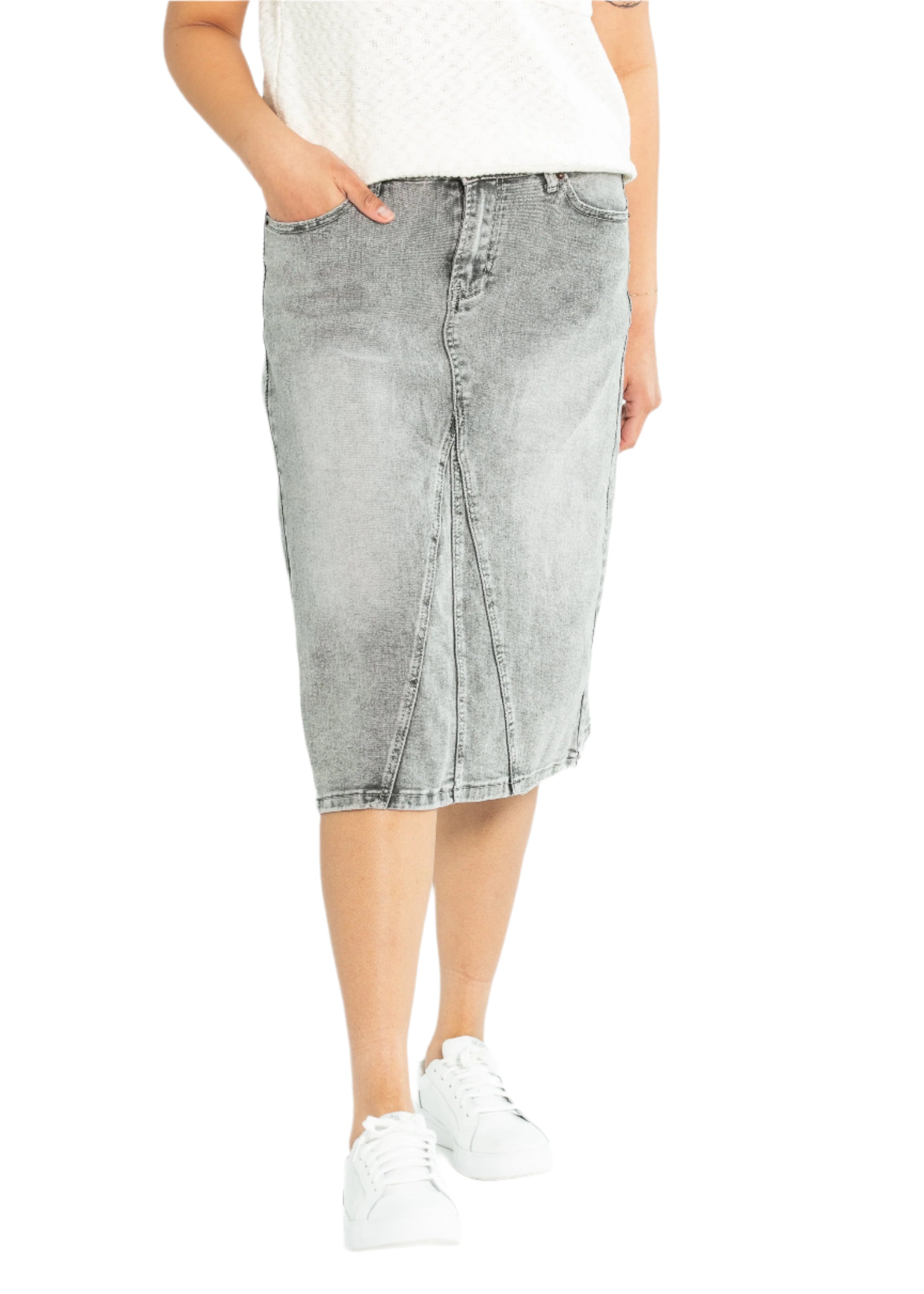 Claire A-line Denim Midi Skirt Inherit Co.