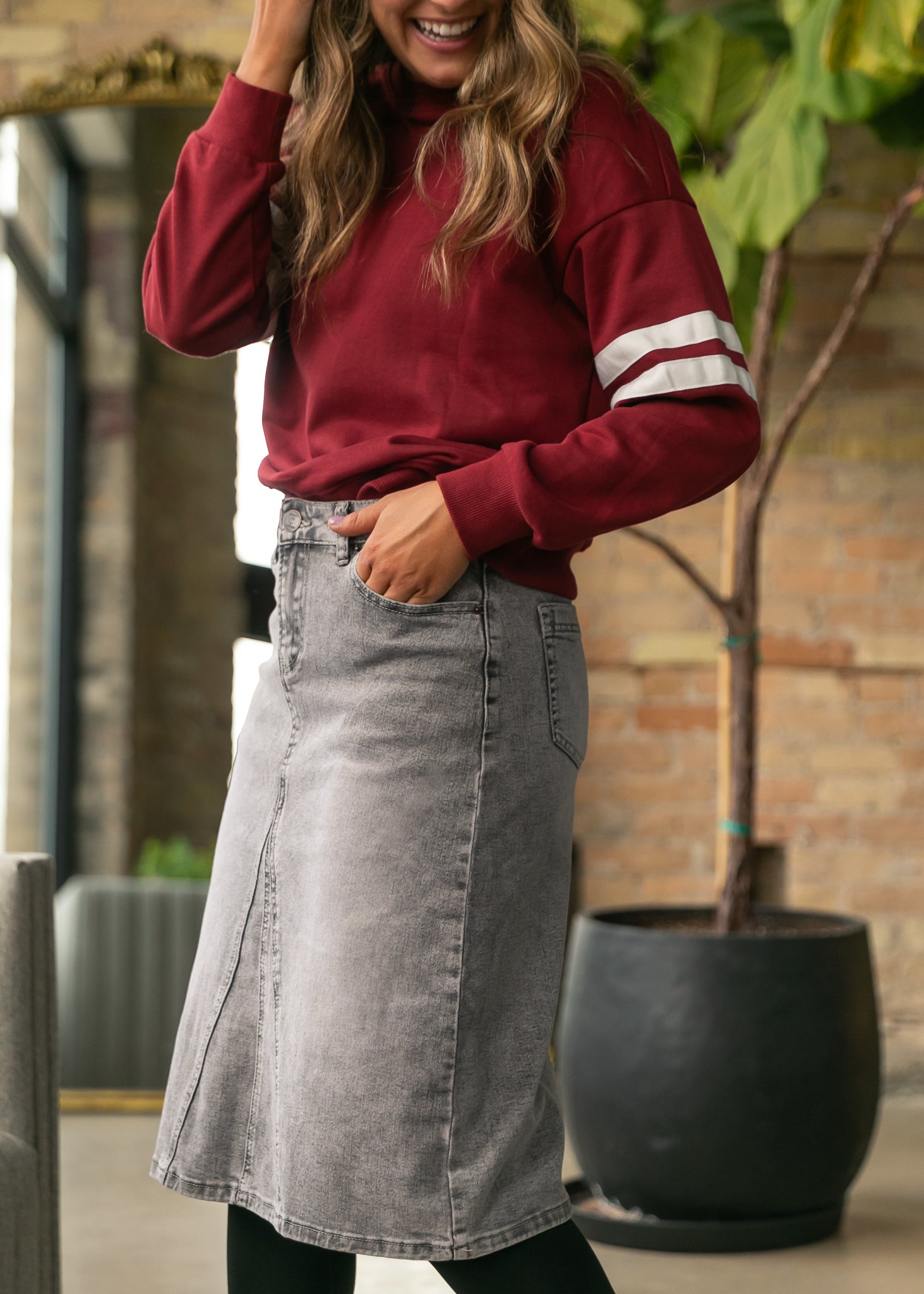 Claire A-line Denim Midi Skirt Inherit Co.