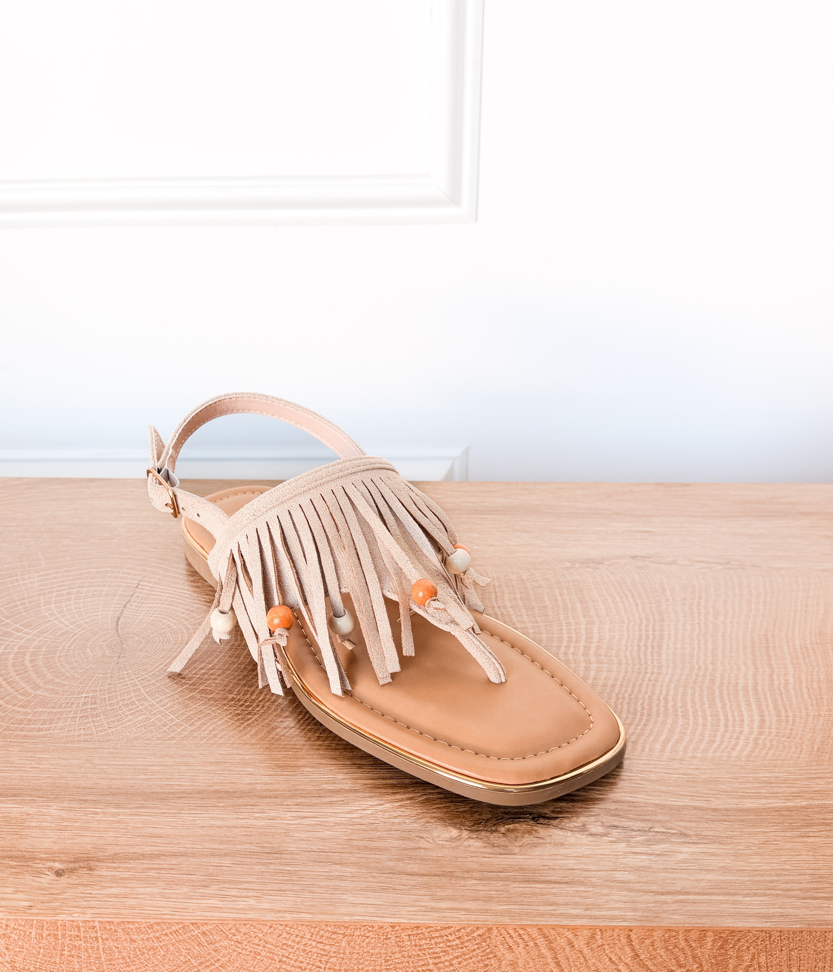 Claremont Fringe Sandal in Beige