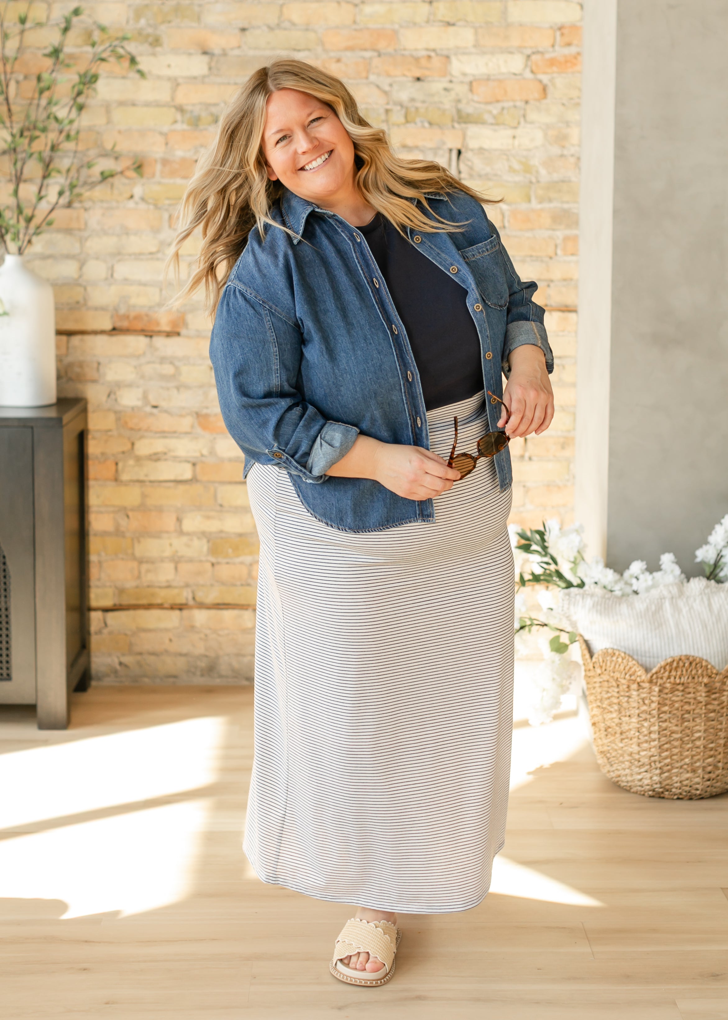 Clarise Striped Premium Knit Maxi Skirt Inherit Co.