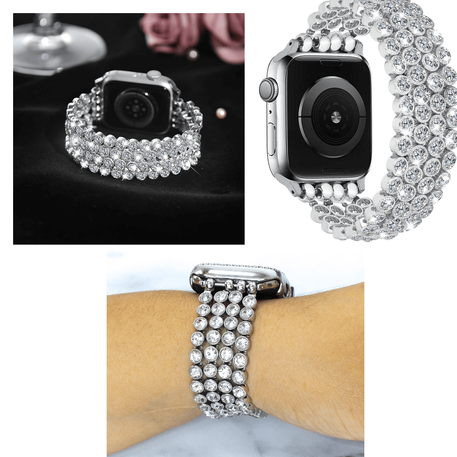 Watch Bands - Multicolor or Clear Rhinestone Strap - Apple Compatible MM
