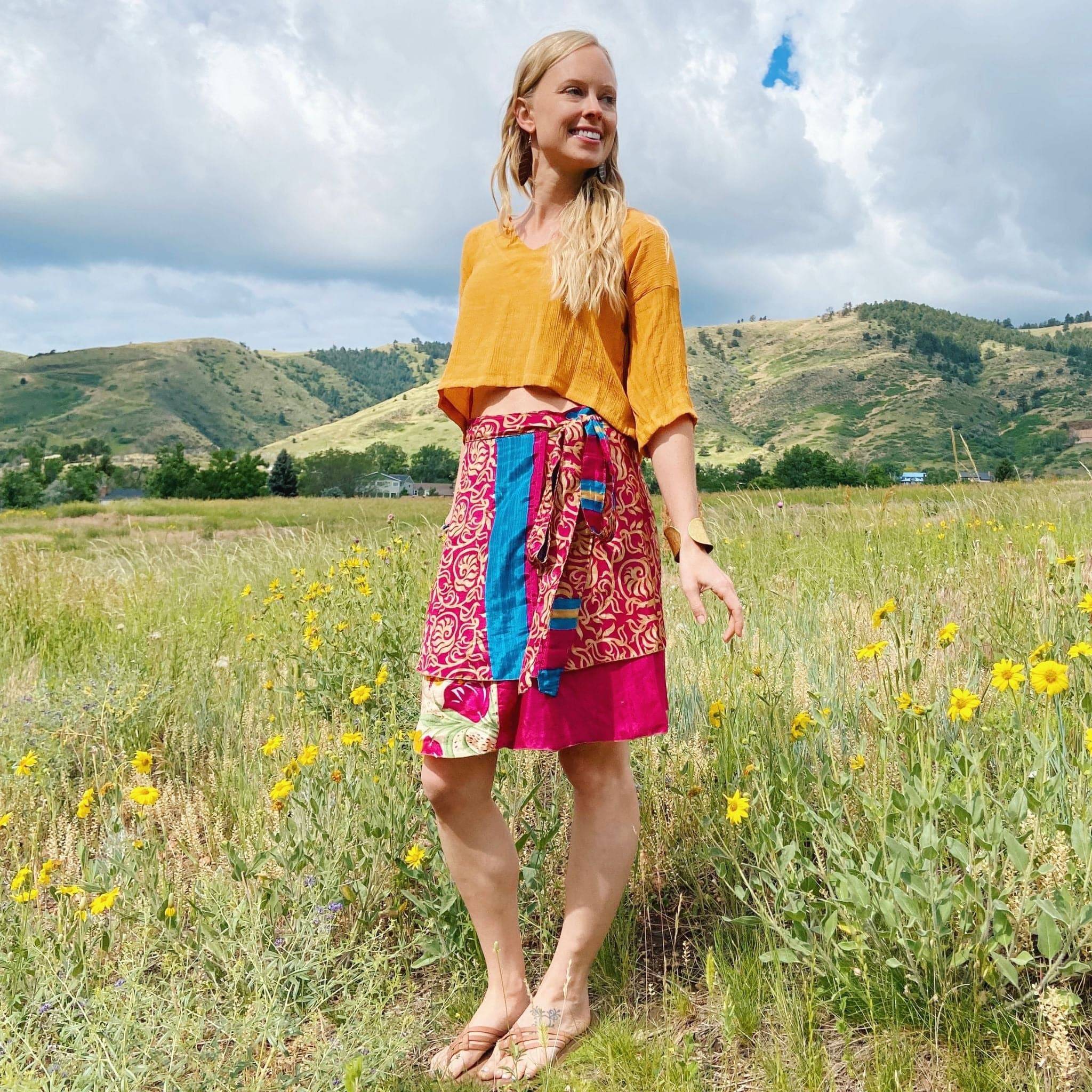 Knee Length Mini Sari Wrap Skirts Lightweight Summer Wardrobe Essential Flirty Beachside Style Darn Good Yarn