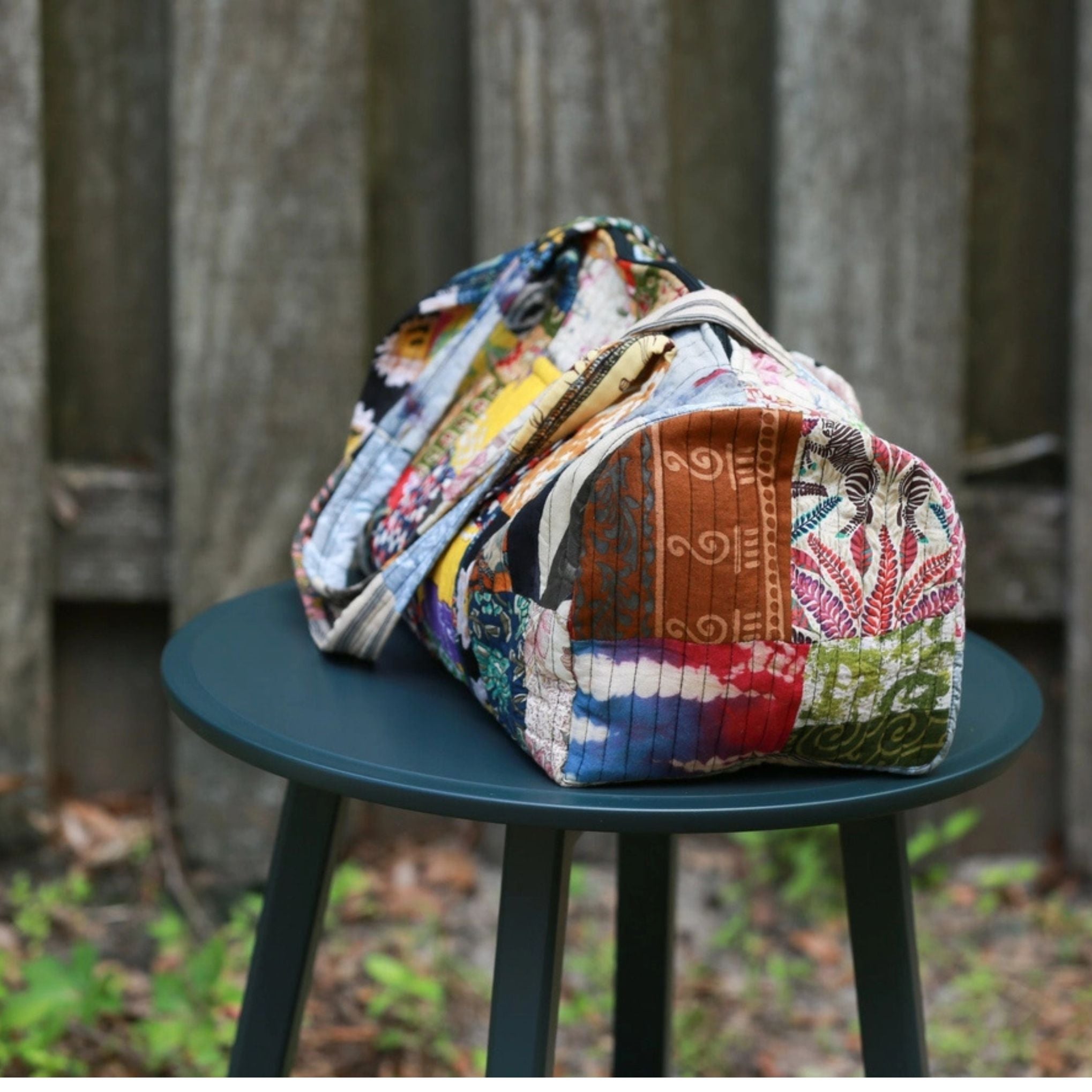 Patchwork Quilted Duffle Bag Made From Recycled Fabrics One Of A Kind Bohemian Travel And Gym Bag Darn Good Yarn