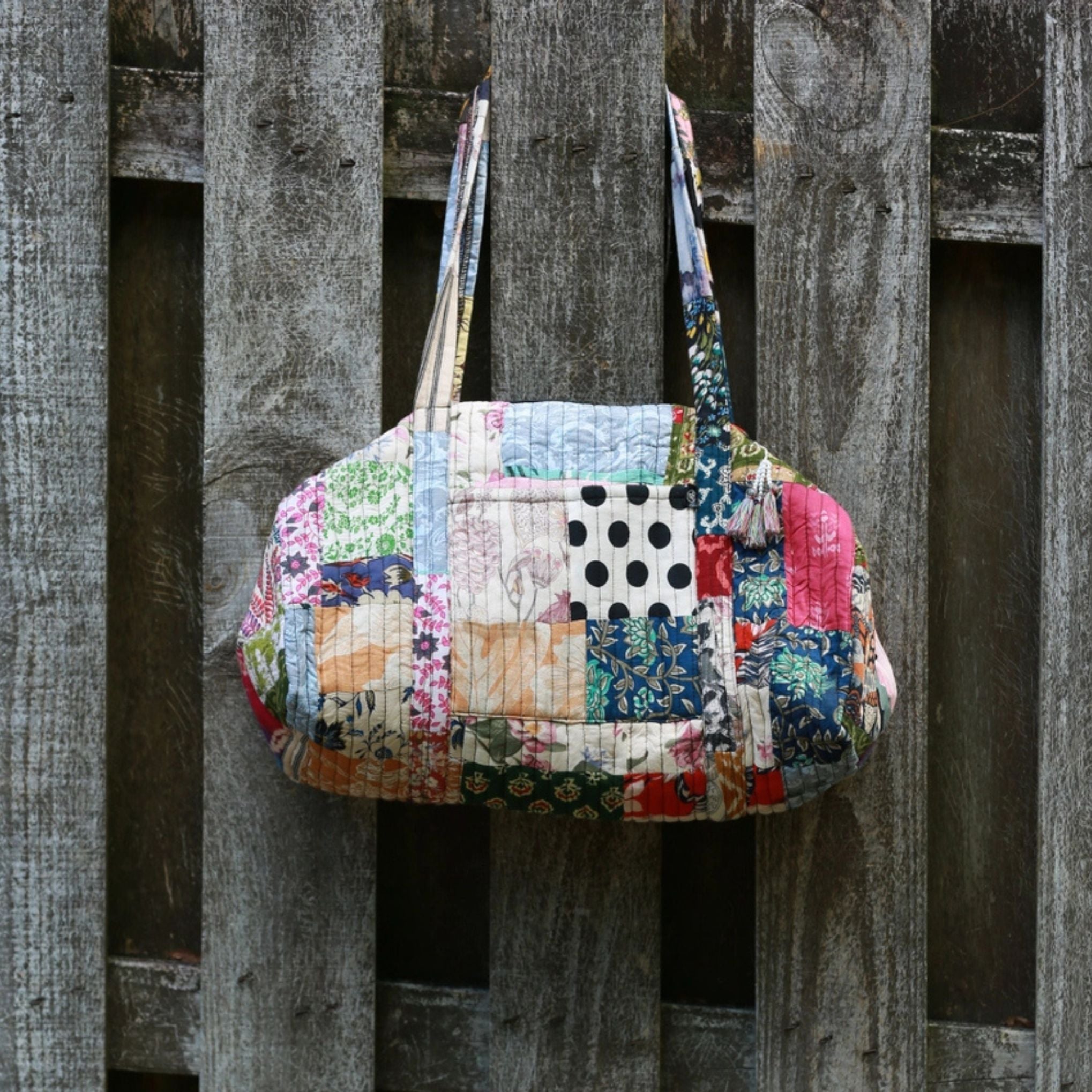Patchwork Quilted Duffle Bag Made From Recycled Fabrics One Of A Kind Bohemian Travel And Gym Bag Darn Good Yarn