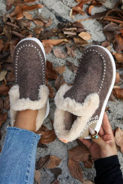 Coffee Faux Suede Plush Lined Ankle Boots with Stitch Detail - Love Salve