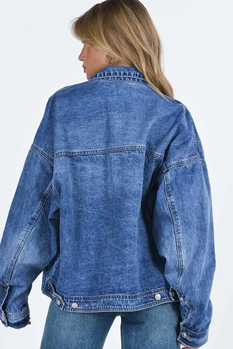 Collared Neck Button Up Denim Jacket for Women Fashion - Love Salve 