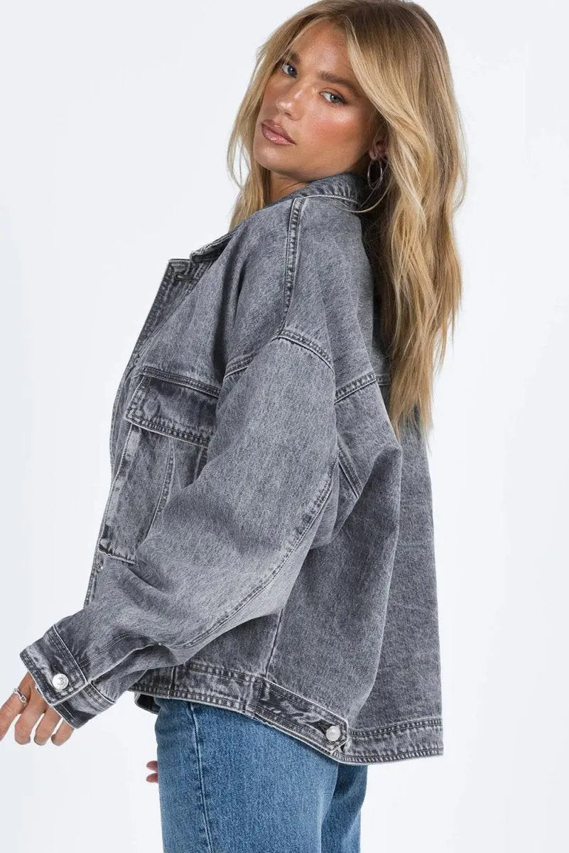 Collared Neck Button Up Denim Jacket for Women Fashion - Love Salve 