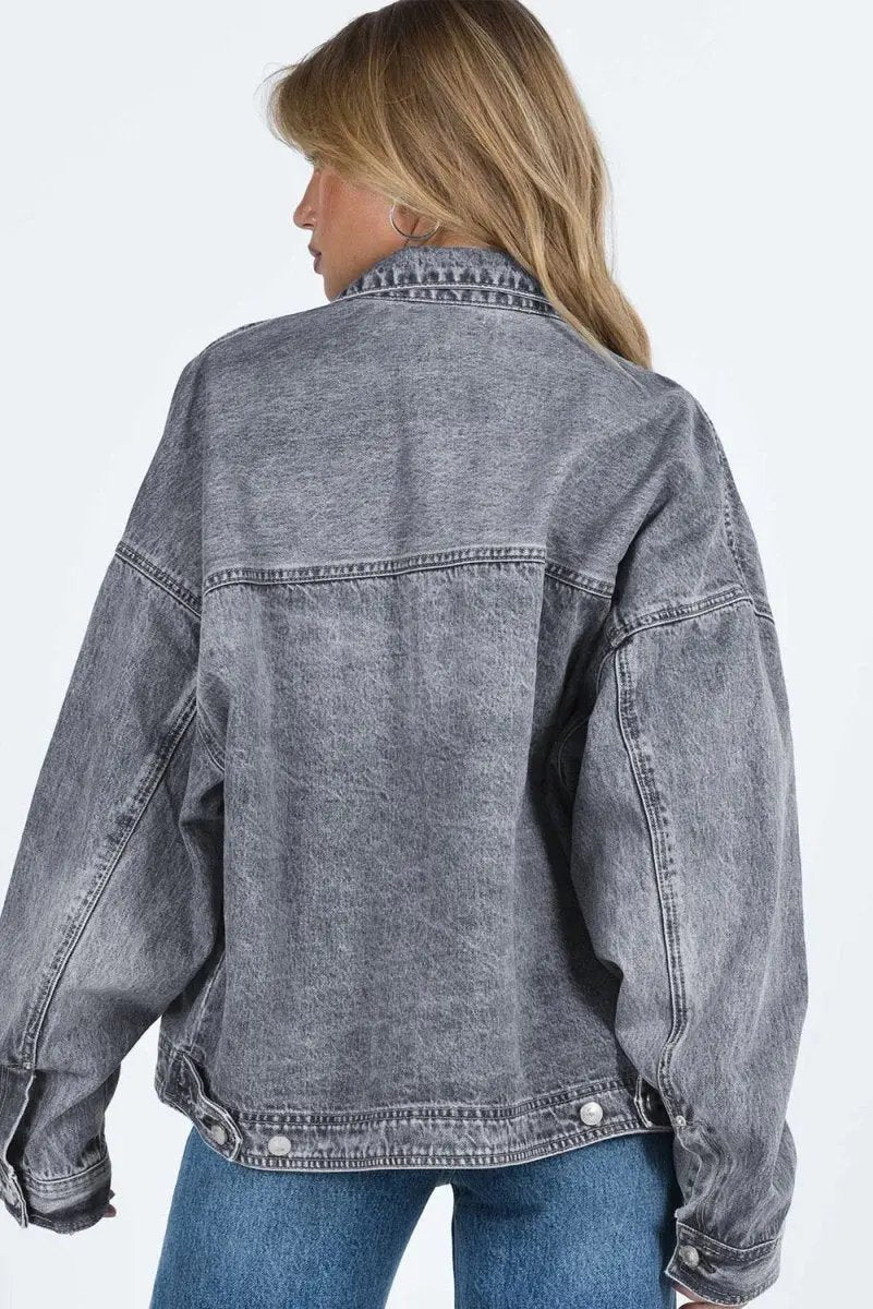 Collared Neck Button Up Denim Jacket for Women Fashion - Love Salve 