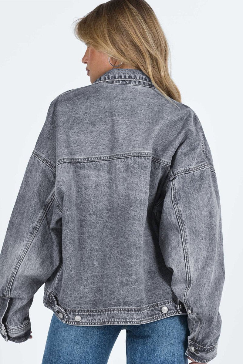Collared Neck Button Up Denim Jacket for Women Fashion - Love Salve 