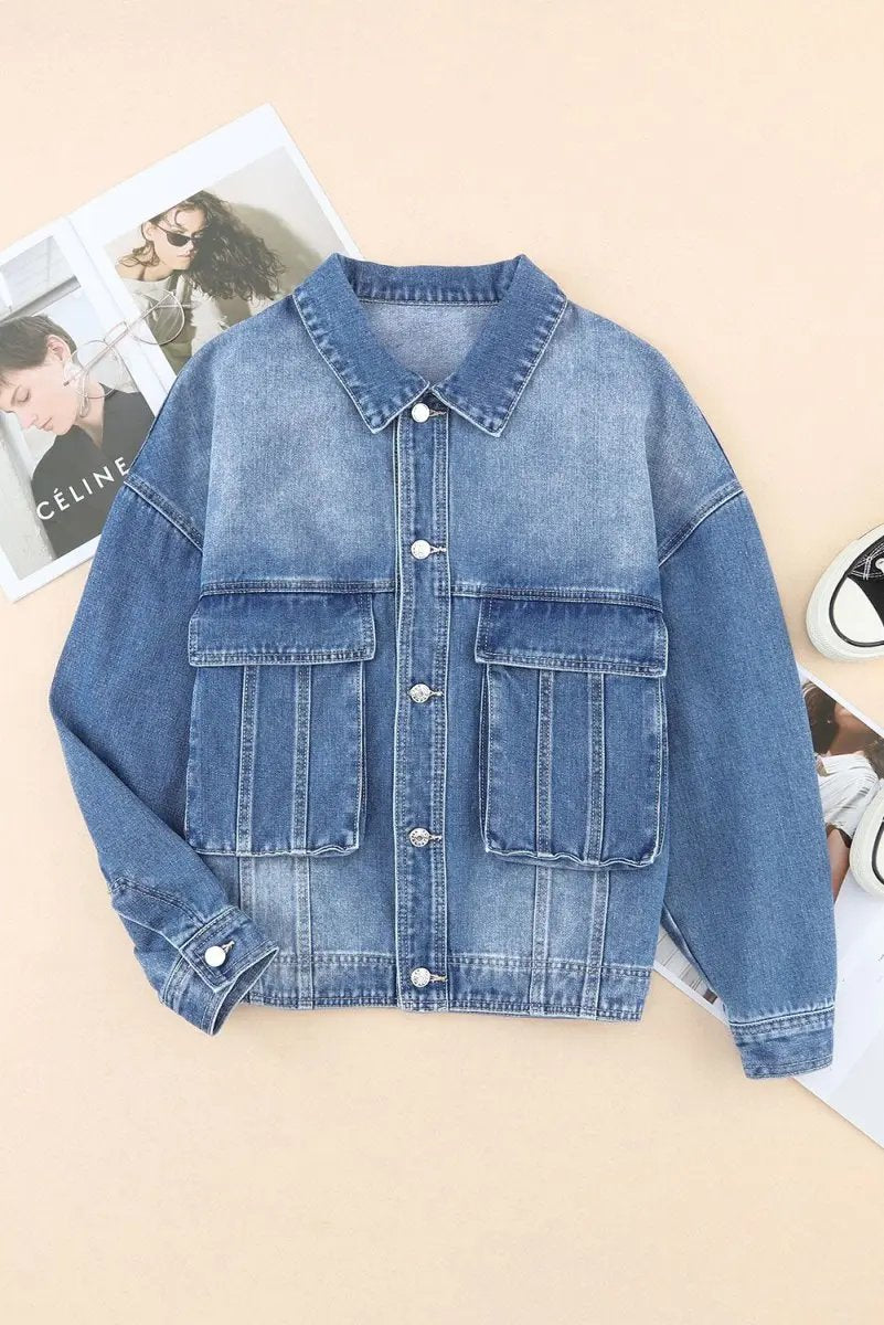 Collared Neck Button Up Denim Jacket for Women Fashion - Love Salve 