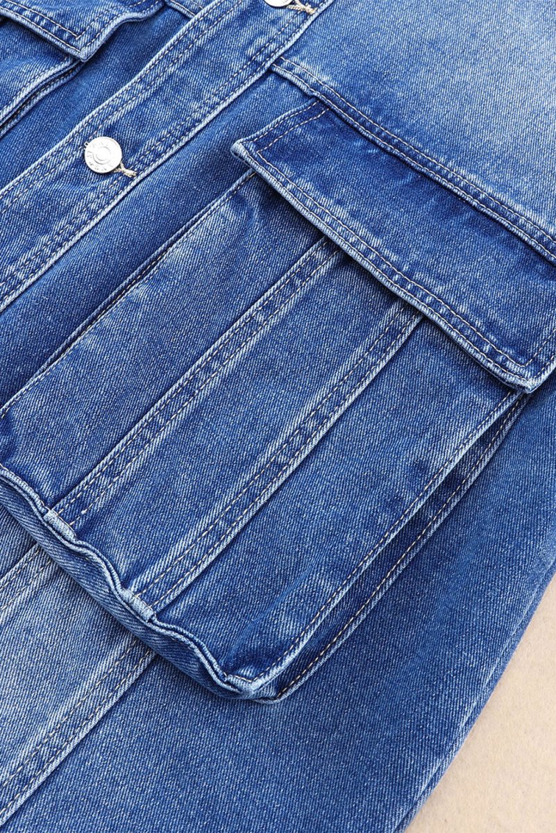 Collared Neck Button Up Denim Jacket for Women Fashion - Love Salve 