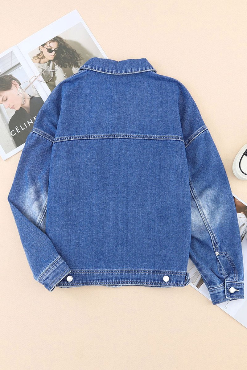 Collared Neck Button Up Denim Jacket for Women Fashion - Love Salve 