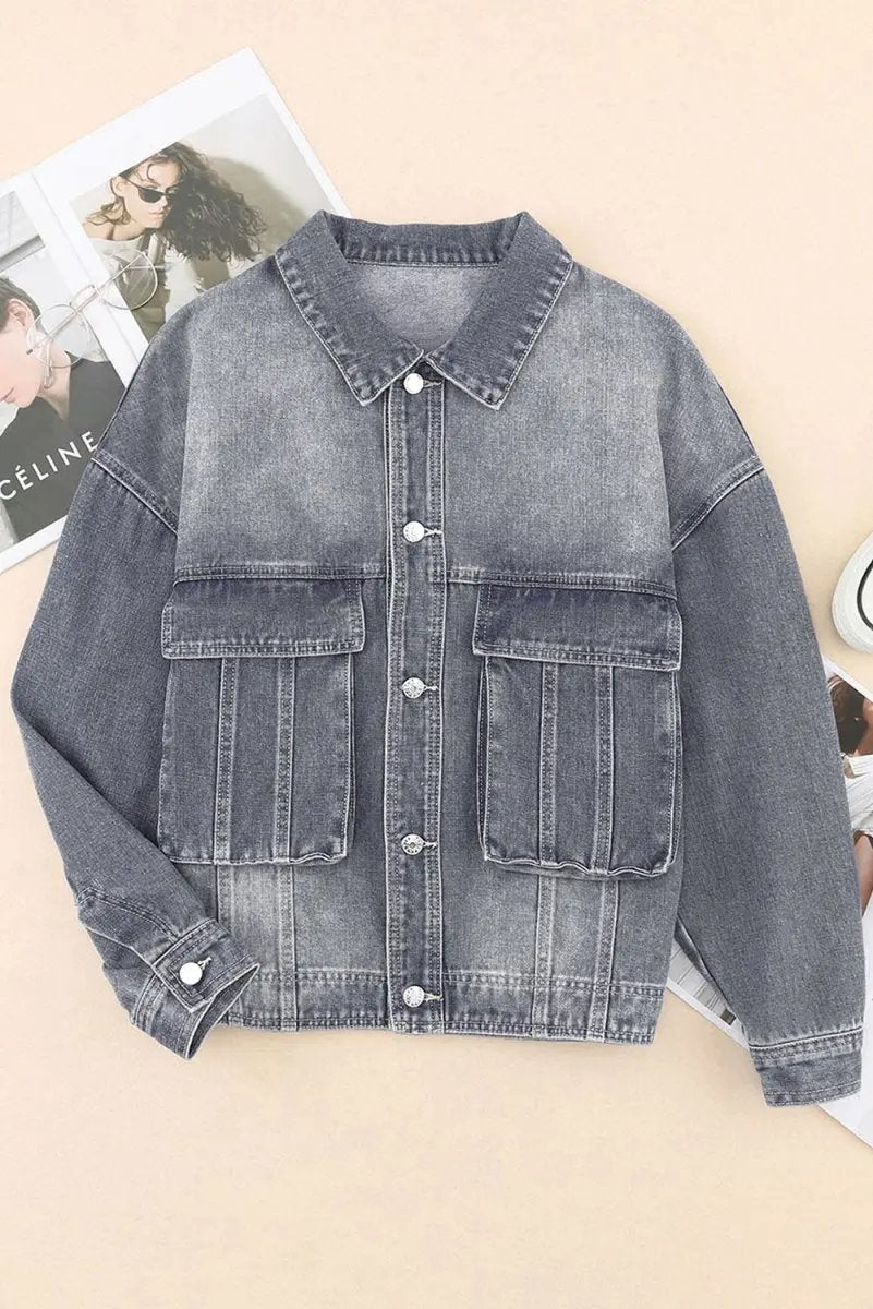 Collared Neck Button Up Denim Jacket for Women Fashion - Love Salve 