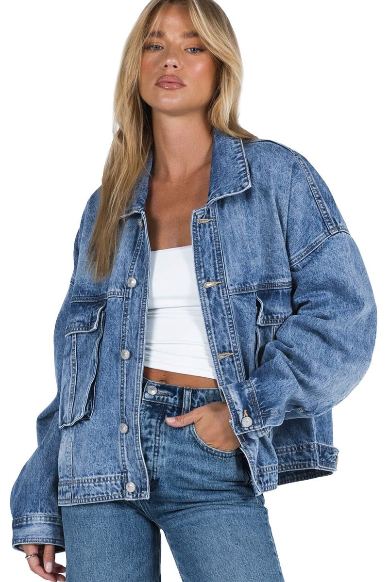 Collared Neck Button Up Denim Jacket for Women Fashion - Love Salve 
