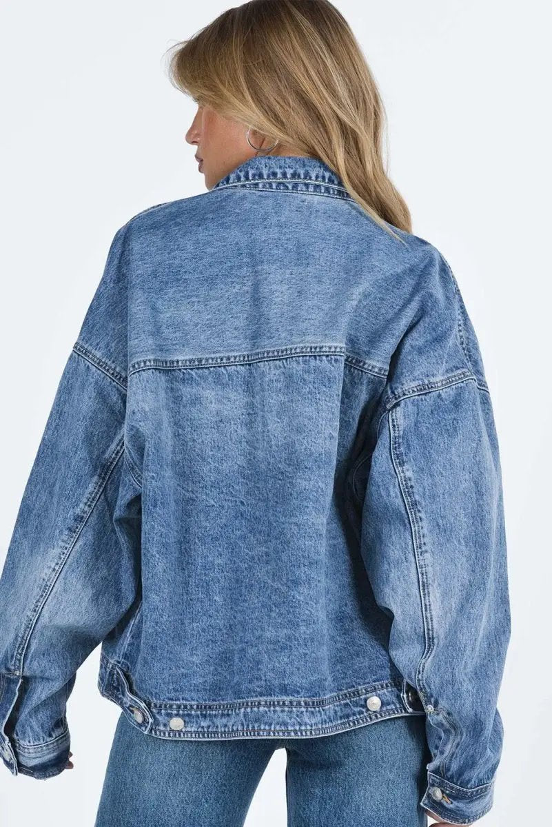 Collared Neck Button Up Denim Jacket for Women Fashion - Love Salve 