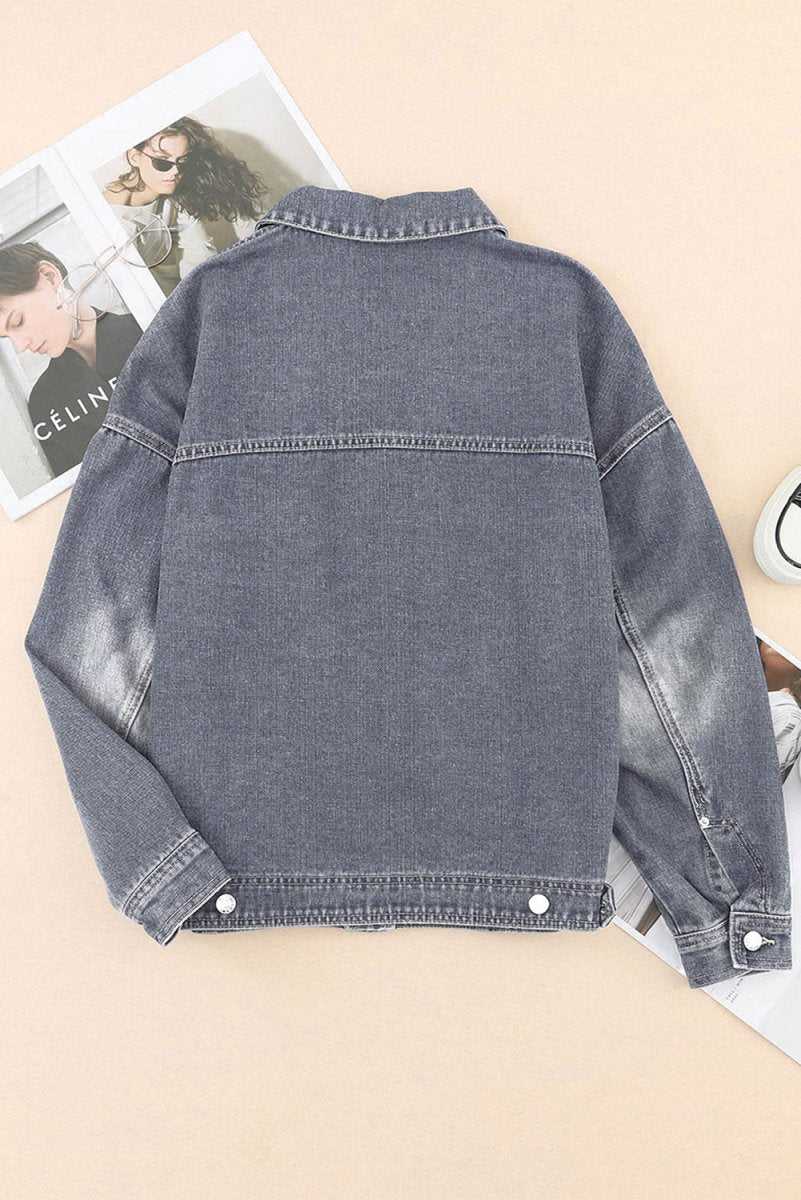 Collared Neck Button Up Denim Jacket for Women Fashion - Love Salve 