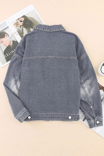 Collared Neck Button Up Denim Jacket for Women Fashion - Love Salve 