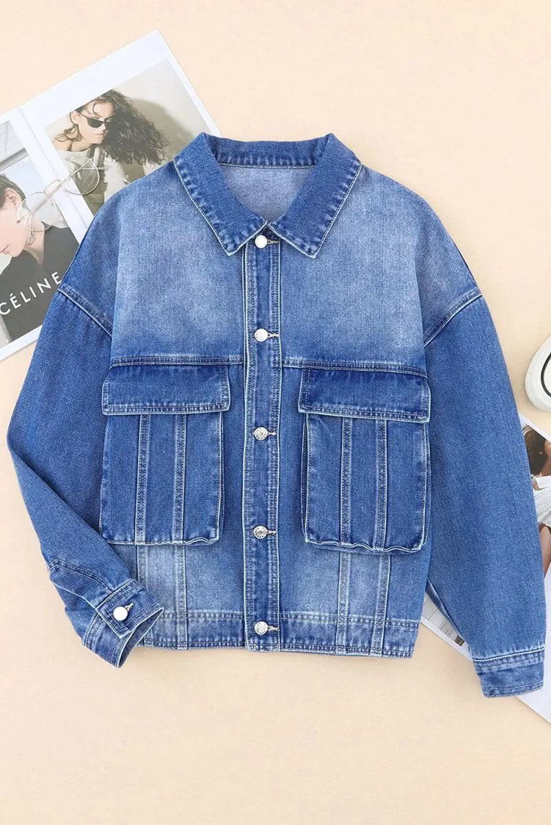 Collared Neck Button Up Denim Jacket for Women Fashion - Love Salve 