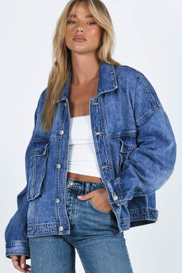 Collared Neck Button Up Denim Jacket for Women Fashion - Love Salve 