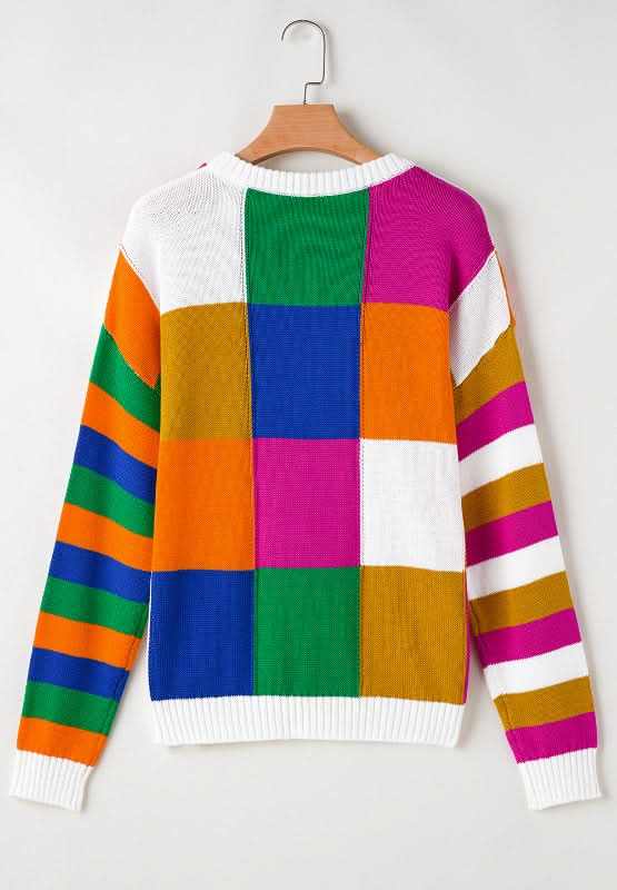 Color Block Round Neck Long Sleeve Sweater - Love Salve 