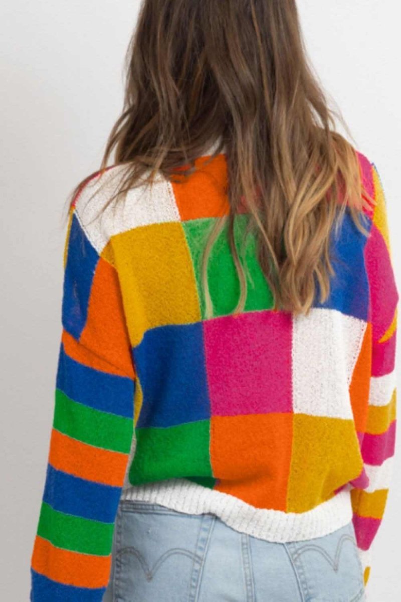 Color Block Round Neck Long Sleeve Sweater - Love Salve 