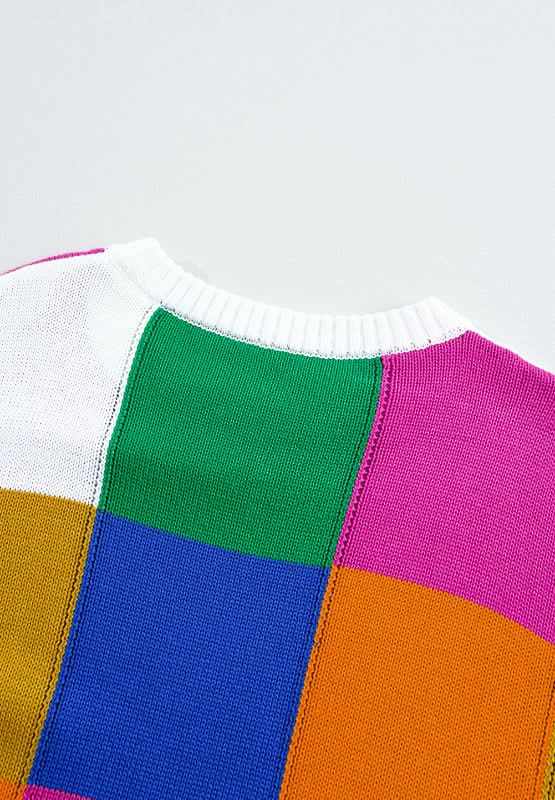 Color Block Round Neck Long Sleeve Sweater - Love Salve 
