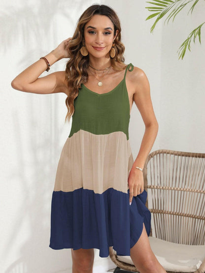 Color Block Spaghetti Strap Cover-Up Dress - Love Salve