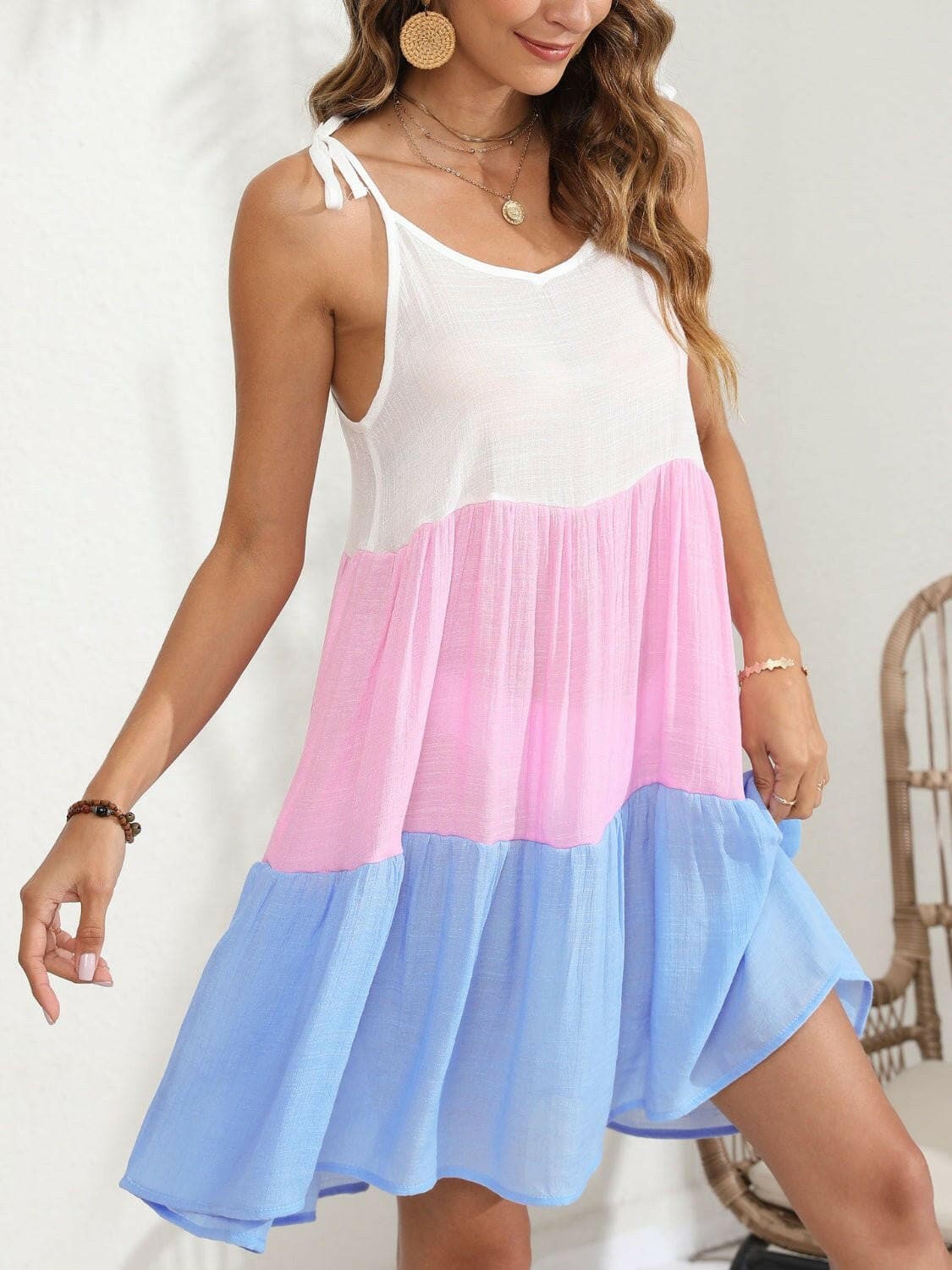 Color Block Spaghetti Strap Cover-Up Dress - Love Salve