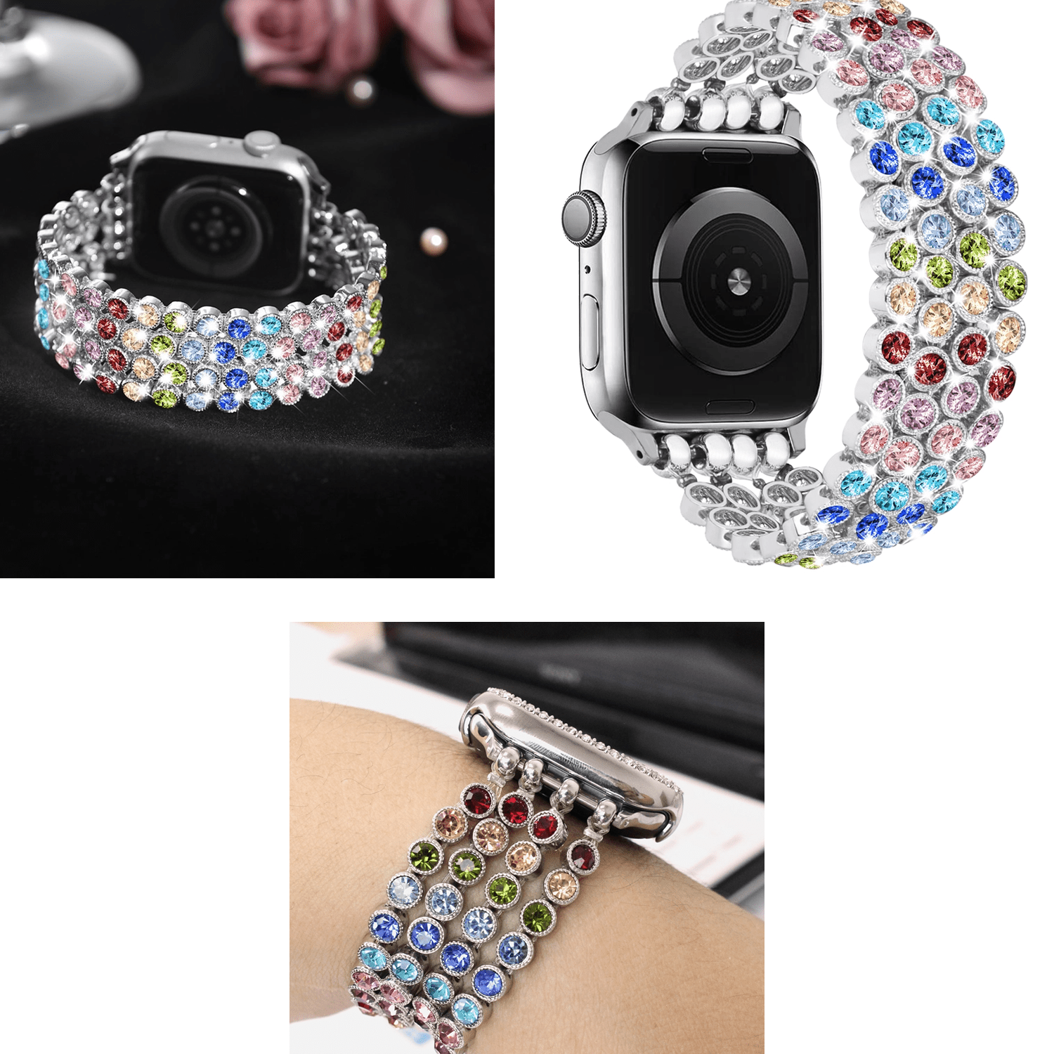 Watch Bands - Multicolor or Clear Rhinestone Strap - Apple Compatible MM