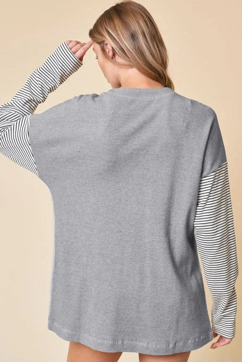 Colorblock Striped Open Front Cardigan with Pockets in Black - Love Salve 