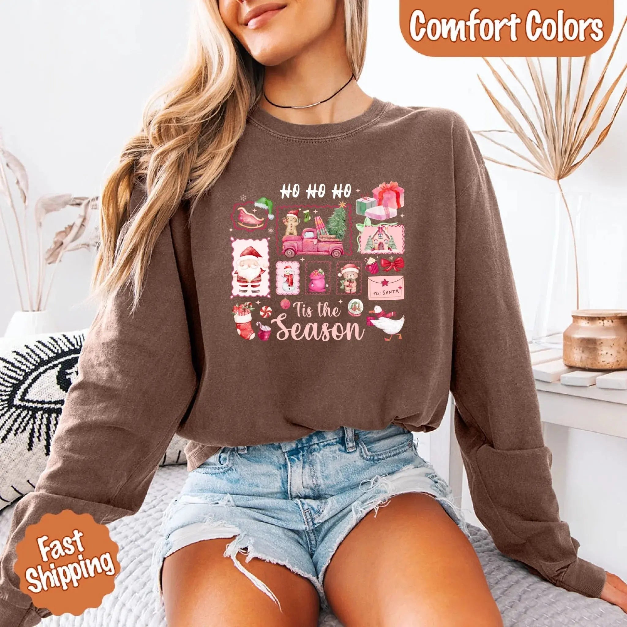 Comfort Colors Long Sleeve Ho Ho Ho Tis The Season Christmas Shirt Adorb Custom Tees
