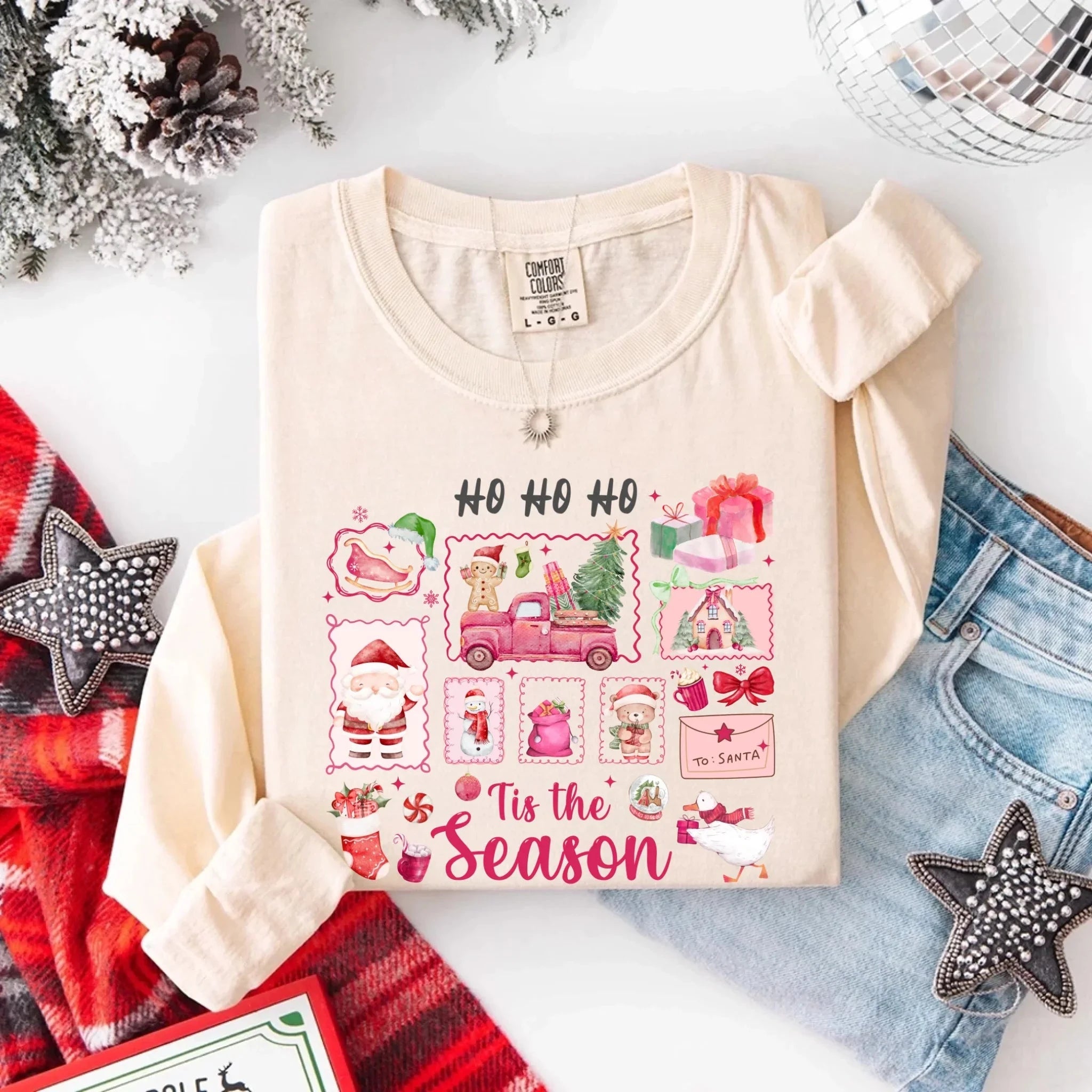 Comfort Colors Long Sleeve Ho Ho Ho Tis The Season Christmas Shirt Adorb Custom Tees