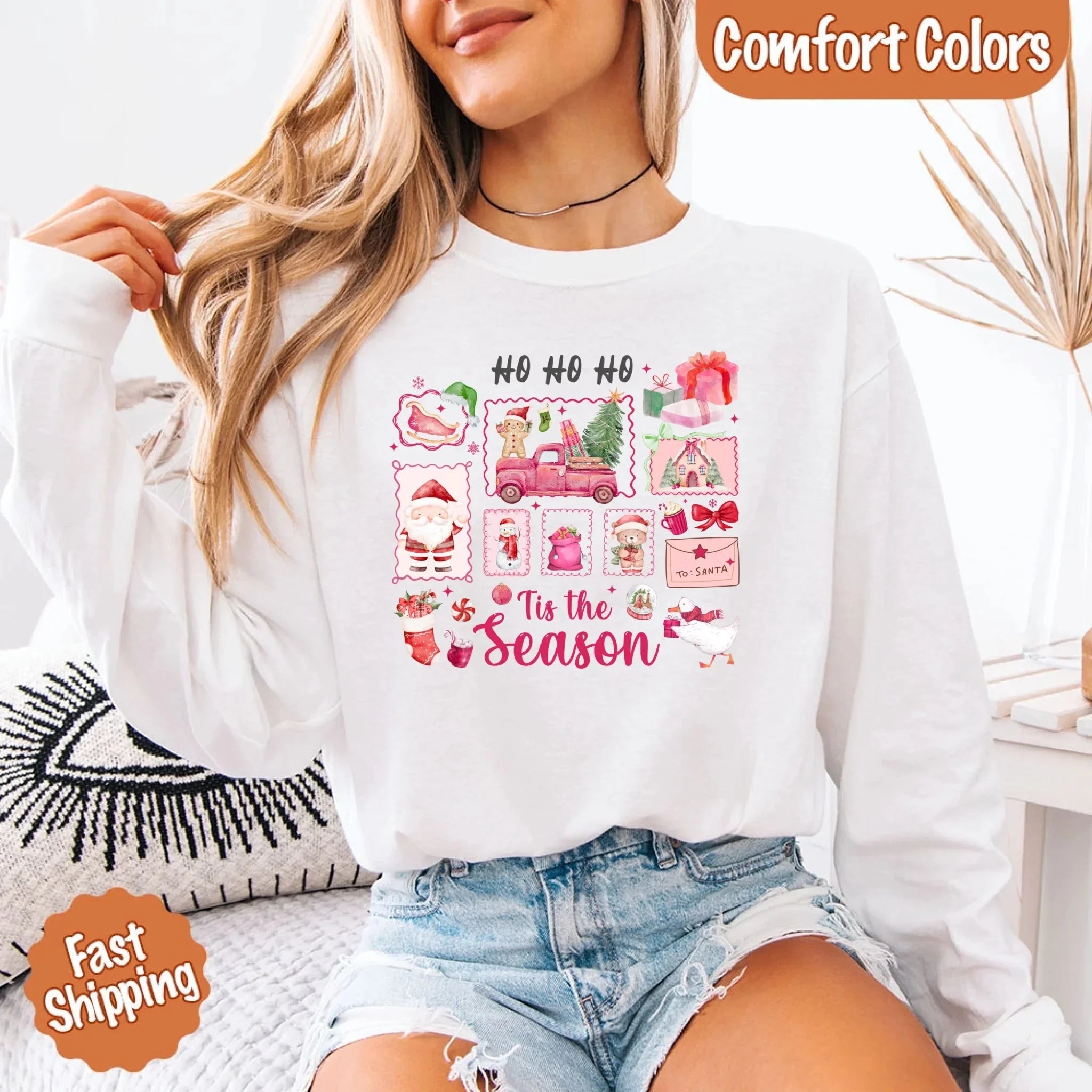 Comfort Colors Long Sleeve Ho Ho Ho Tis The Season Christmas Shirt Adorb Custom Tees