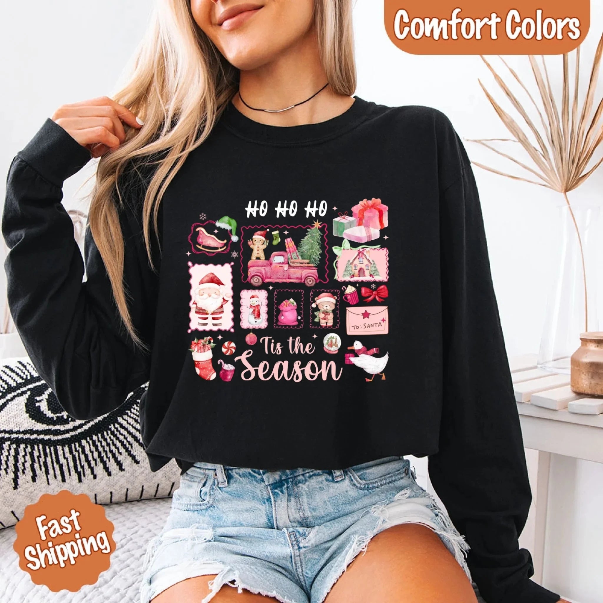 Comfort Colors Long Sleeve Ho Ho Ho Tis The Season Christmas Shirt Adorb Custom Tees