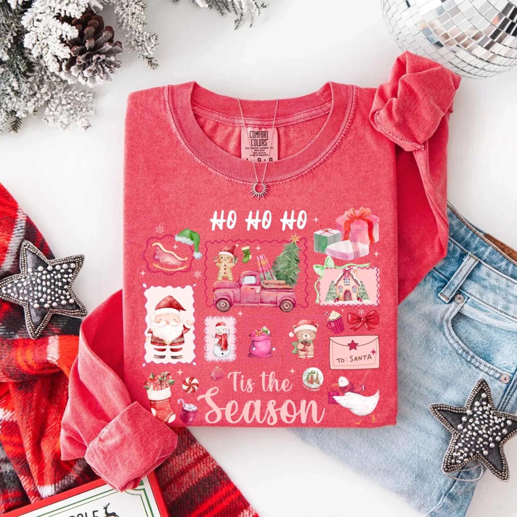 Comfort Colors Long Sleeve Ho Ho Ho Tis The Season Christmas Shirt Adorb Custom Tees