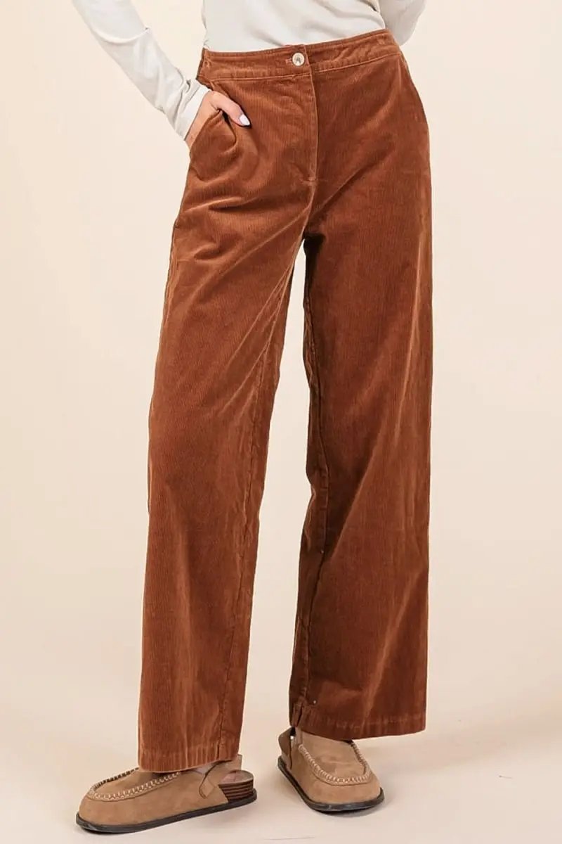 Comfort Fit Stretchy Corduroy Pants with Elastic Back Waistband - Love Salve 
