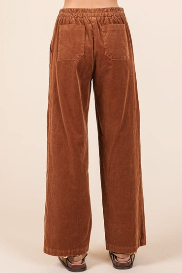 Comfort Fit Stretchy Corduroy Pants with Elastic Back Waistband - Love Salve 