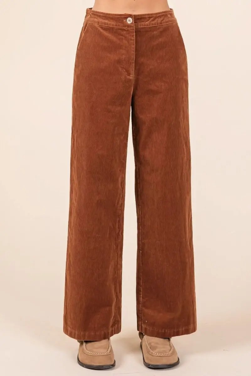 Comfort Fit Stretchy Corduroy Pants with Elastic Back Waistband - Love Salve 