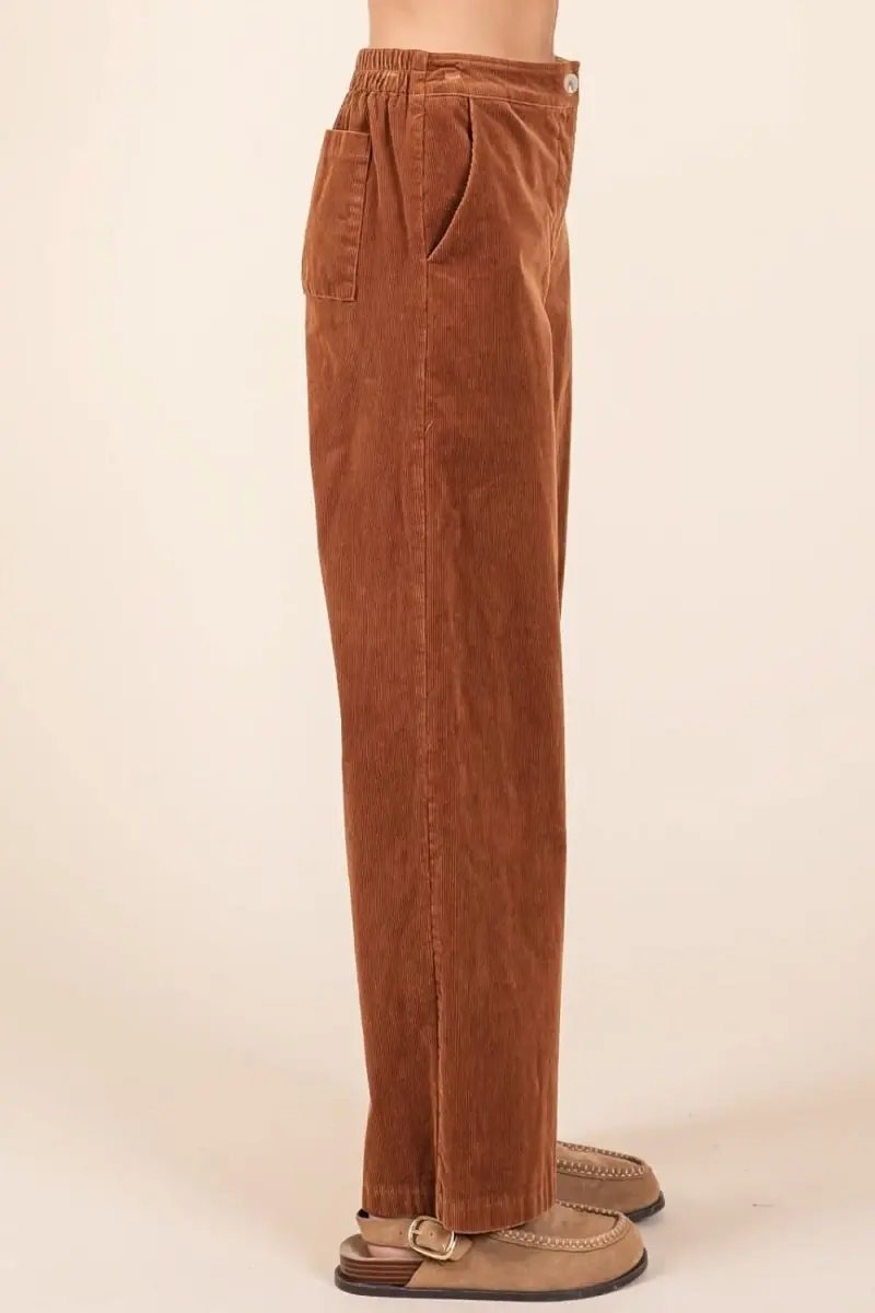 Comfort Fit Stretchy Corduroy Pants with Elastic Back Waistband - Love Salve 