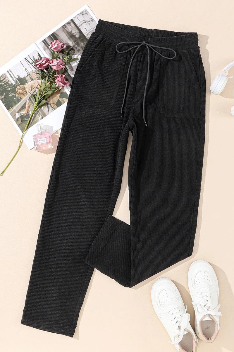 Comfortable Drawstring Straight Pants with Pockets - Love Salve 