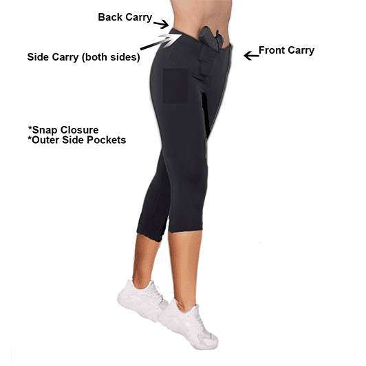Concealed Carry Black  Leggings 230 gsm Thick Not See Through - Capri Length MM