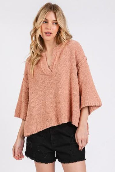 Contemporary Side Slit Drop Shoulder Sweater - Love Salve