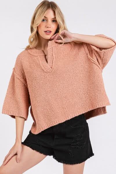 Contemporary Side Slit Drop Shoulder Sweater - Love Salve 