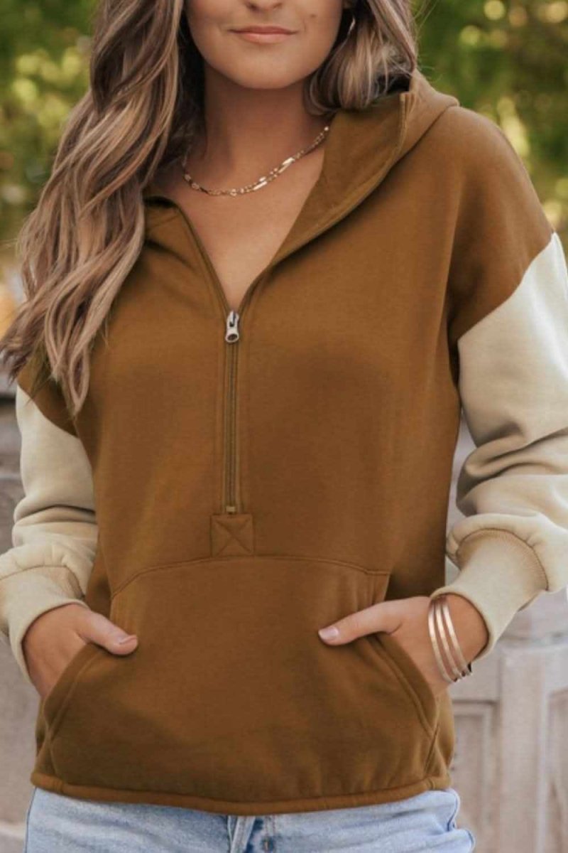 Contrast Half Zip Long Sleeve Hoodie - Love Salve 