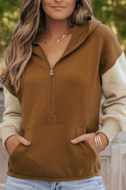 Contrast Half Zip Long Sleeve Hoodie - Love Salve 