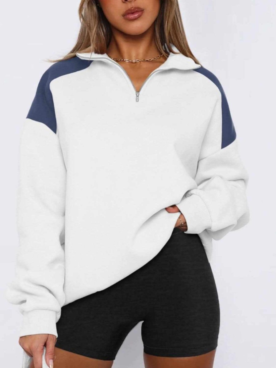 Contrast Quarter Zip Long Sleeve Sweatshirt - Love Salve 