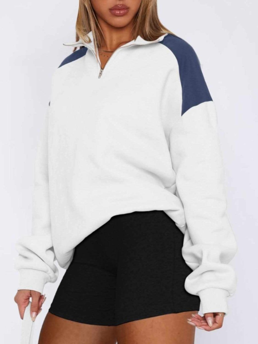 Contrast Quarter Zip Long Sleeve Sweatshirt - Love Salve 