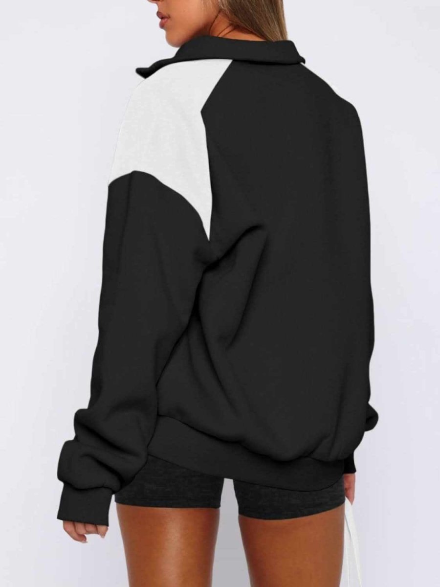 Contrast Quarter Zip Long Sleeve Sweatshirt - Love Salve 
