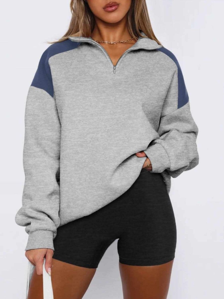Contrast Quarter Zip Long Sleeve Sweatshirt - Love Salve 